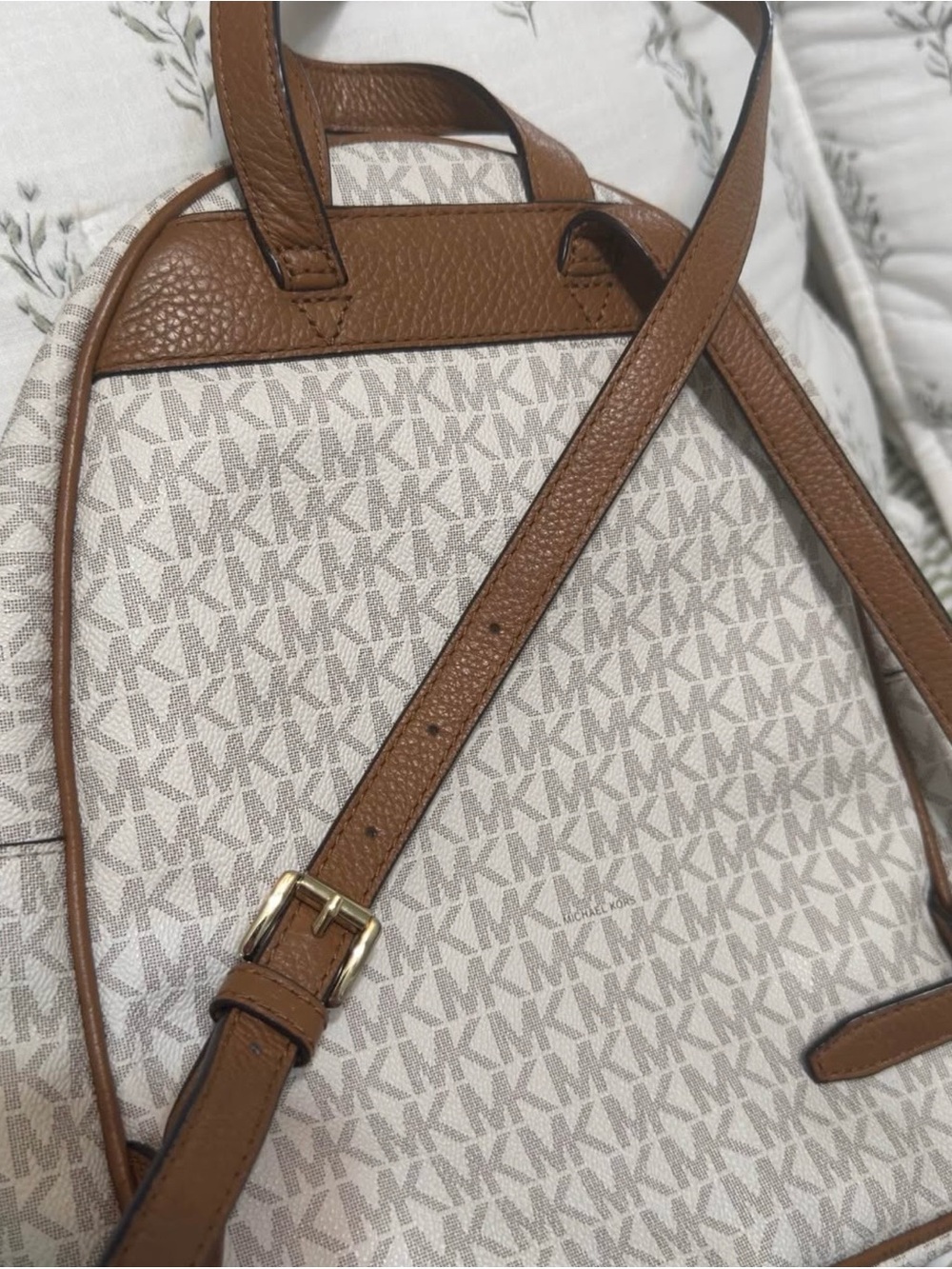Michael Kors Beige MK Logo Backpack with Gold Studs - Picture 4 of 8